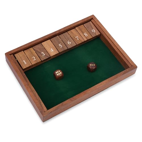 Ajuny Holzspiel Shut The Box – 9 Zahlen Klappplättchen mit Spielbrett Naturholz für Familienspiele für Kinder und Erwachsene Würfel Tischspiele Barspiele – 11 Zoll von Ajuny