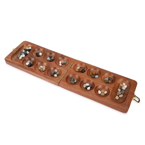 Ajuny Hus Bao Kalaha Mancala Brettspiel Set aus Holz Klappbrett mit Steine ​​in Mehreren Farben Ideal für den Familienabend Tragbares Klassisches Spiel für Erwachsene und Kinder von Ajuny