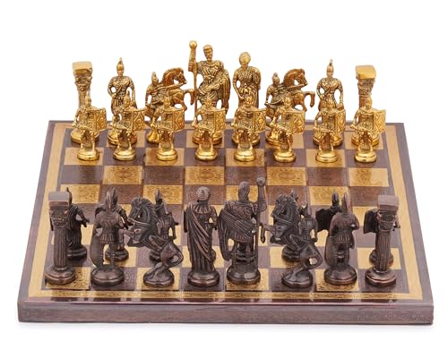 Ajuny Roman Series Dekoratives Schachbrettspielset aus Messing und Metall mit Aufbewahrungsbox aus rotem Samt, handgefertigtes Schachspiel für Profis und Erwachsene (Gold – Schwarz, 12 x 12 Zoll) von Ajuny