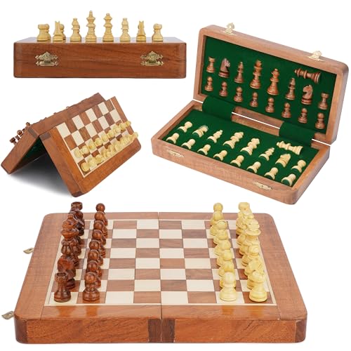 Ajuny Rosewood Folding Magnetic Chess Board Game mit eingebauter Lagerung für Erwachsene, Kinder 12x12 Inch von Ajuny