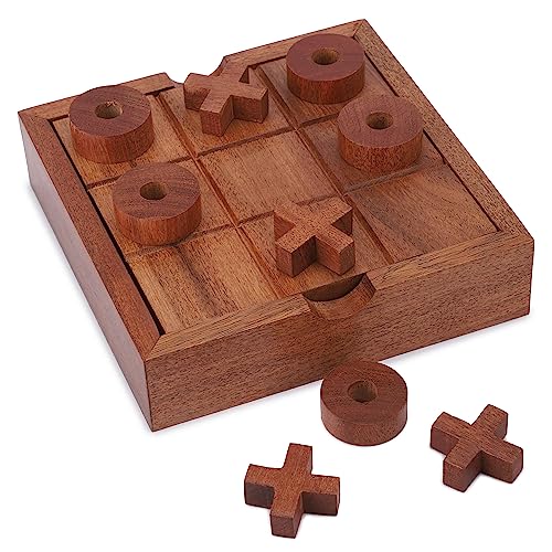 Ajuny Tic Tac Toe Klassische Brettspiele für Kinder und Erwachsene mit Dekorativer Aufbewahrungsbox Holz Bauernhaus Couchtisch Dekor Familiennacht Reisespiel Geschenke 5,9 Zoll von Ajuny