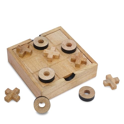 Ajuny Tic Tac Toe Klassische Brettspiele für Kinder und Erwachsene mit Dekorativer Aufbewahrungsbox aus Holz Bauernhaus Couchtisch Wohnzimmer Schreibtisch Dekor Familiennacht Geschenke - 5.5 Zoll von Ajuny