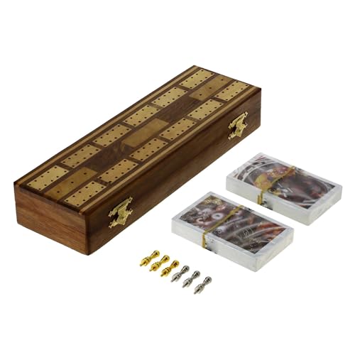 Ajuny Cribbage Brettspielset aus Holz, Inklusive 6 Metallstiften und 2 Kartenspielen mit Aufbewahrung Bereich Traditionelles Tischspiel Spaß für Unterwegs Familienabend Spielgeschenk, 10 Zoll von Ajuny