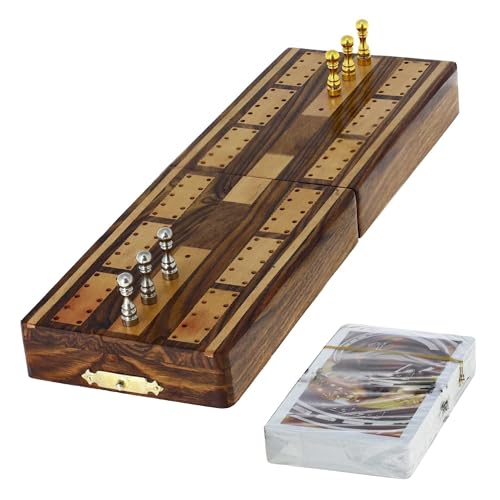 Ajuny Cribbage Brettspiel Set mit Metallstiften und Spielkarten Lustiges Tischspiel mit Holzbrett für Erwachsene und Kinder Reise Familienabend Spiel Geschenke von Ajuny