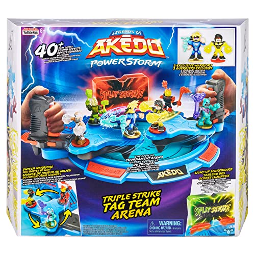 Akedo 15182 Legends of Powerstorm Triple-Strike-Tag-Team-Arena mit 40 Sound-Effekten, beleuchtetem Anzeigetafel und 2 exklusiven Kampf-Minifiguren, Mehrfarbig, S von Akedo