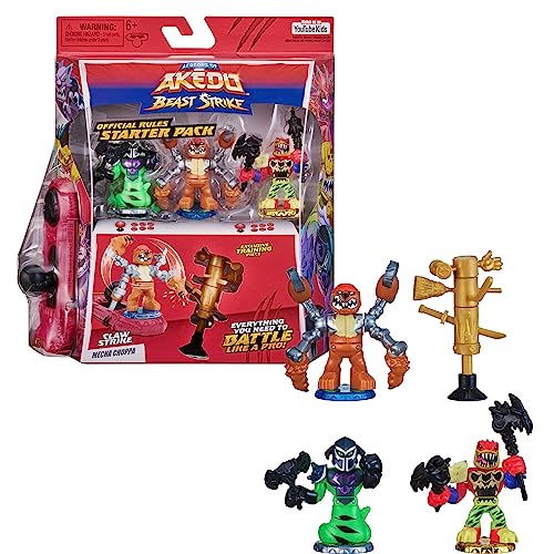 Legends of Akedo Beast Strike – Offizielles Rules Claw Strike Starterpaket – 3 Mini Battling Warriors mit Trainingsstück und exklusivem Joystick-Controller von Akedo