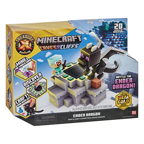 Treasure X Minecraft Caves & Cliffs Enderdrache-Spielset mit Enderdrachen und Minecraft-Spielfigur, 20 Abenteuerlevels und Chance auf Schatz mit echtem Goldüberzug; minen, entdecken, craften von Akedo