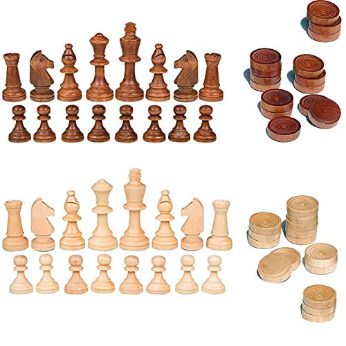 AkieBy 8,9 cm Schachfiguren aus Holz + 32 Schachfiguren stapelbar für Backgammon ohne Brett zum Austausch fehlender Stücke (3,5 Zoll) (Holzschach) von AkieBy