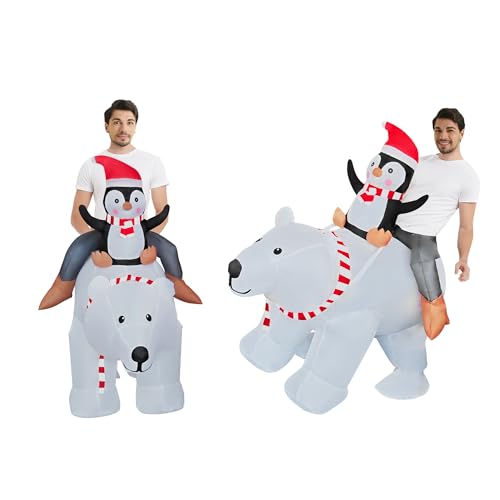 AkieBy Weihnachten Aufblasbarer Pinguin Reiten Eisbär Kostüm Weihnachtsparade Blow-up Kostüm für Erwachsene/Weihnachtsfeier/Parade (Reiten Eisbär) von AkieBy