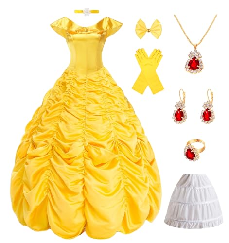 Akokvlar Gelbes Prinzessin Belle Kostüm für Frauen Erwachsene Halloween Party Kleid (Gelb, XXX-Large) von Akokvlar