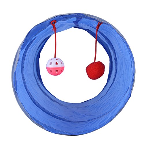 Katzen-Tunnel-Ornamente, Kätzchen-Spielröhre, Haustier-Ornamente mit Glöckchen und Plüschball, Professionelles Zubehör für den Einsatz (Blue) von Akozon