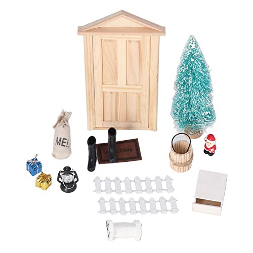 Miniatur-Weihnachts-Puppenhausmöbel, Weihnachts-Puppenhaus-Türset – Miniatur-DIY-Simulation aus Lindenholz und Puppenhaus-Weihnachtszubehör Im Maßstab 1:12 und 1:6 von Akozon