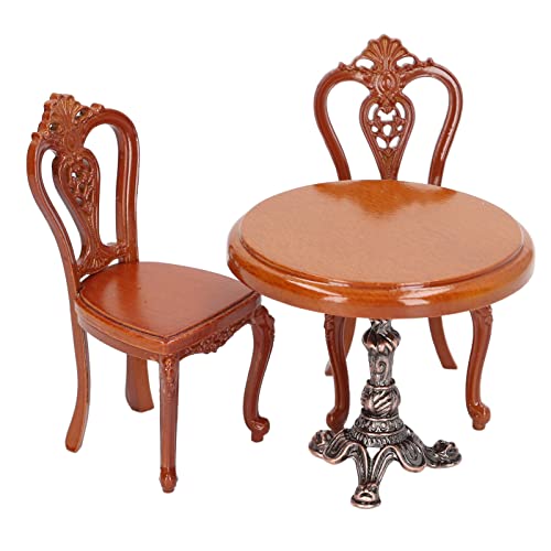 Puppenhaus-Esstisch-Stuhl-Set, Mini-Größe, Nostalgische Birkenlegierungsornamente, Tischstuhl-Modell für Spielhaus 1/12 Puppenhaus-Esstisch-Stuhl-Set, Mini-Größe, Nostalgische Birkenlegierungsornamente, Tischstuhl-Modell für Spielhaus 1/12 von Akozon