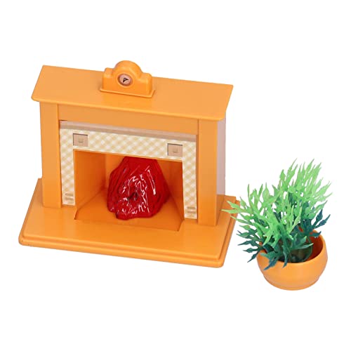 Puppenhaus-Miniatur-Kamin, Maßstab 1:12, Puppenhaus-Mini-Kamin, Topfpflanzen-Uhren-Set Zur Dekoration (Kamin + Uhr + Topfpflanzen) von Akozon