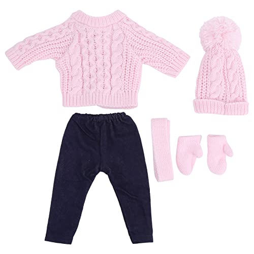 Puppenkleidungsset, Puppenkleidungsset - Pullover, Hose, Mütze, Schal, Set für 18-Zoll-Puppe (Q18-786 Hellrosa Pullover 43 cm große Shafu-Puppe) von Akozon