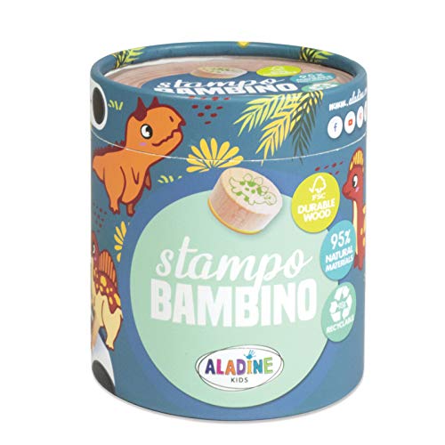 Aladine 3003133 Stempelset für Kinder, Stampo Bambino, Dinosaurier, 8 Holzstempel mit Stempelkissen, Holz, Dinosaure von Aladine