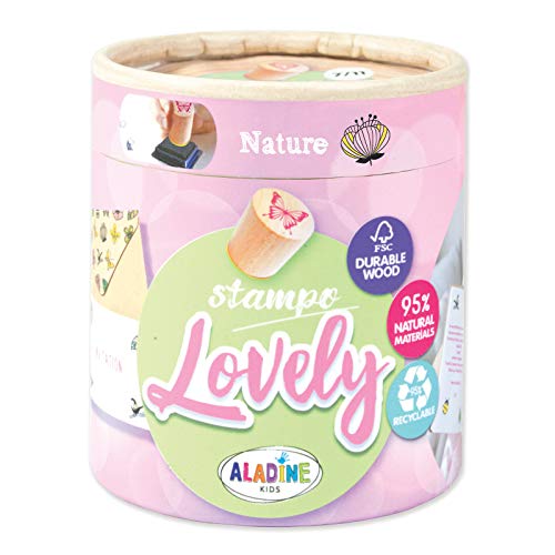 Aladine 3003254 Stempelset für Kinder, Stampo Lovely Love, 15 Holzstempel mit Stempelkissen, Holz von Aladine