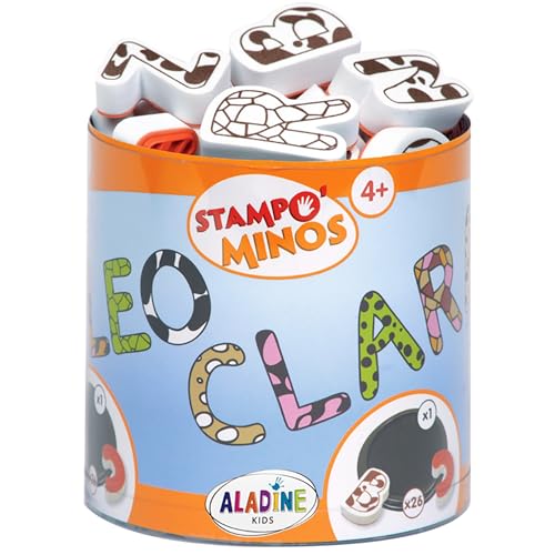 Aladine 85111 Disney Stempelset Minos Buchstaben Alphabet, inkl. 26 Stempel und 1 Stempelkissen, kreativer Stempelspaß für Kinder ab 3 Jahren, Schwarz, Large von Aladine