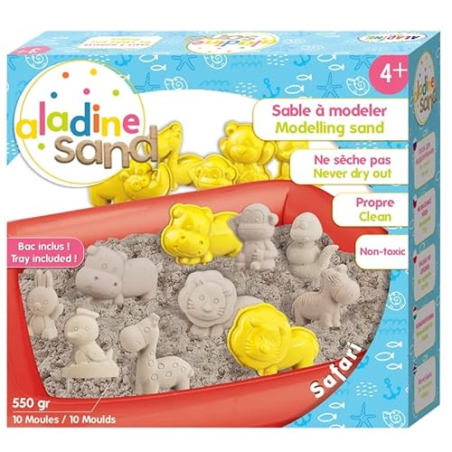 Aladine Kreatives Set Magischer Sand – Safari Tiere – Modelliersand – 550 g von Aladine