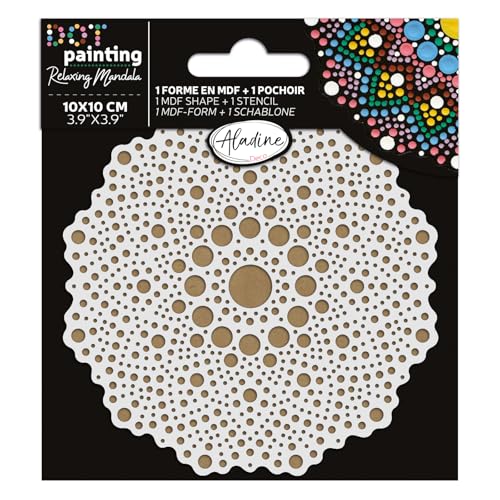 Aladine - Mandala-Set 10 cm in Dot Painting – Mandala-Set mit Mandala-Schablone & Ständer aus Holz – 85498 von Aladine