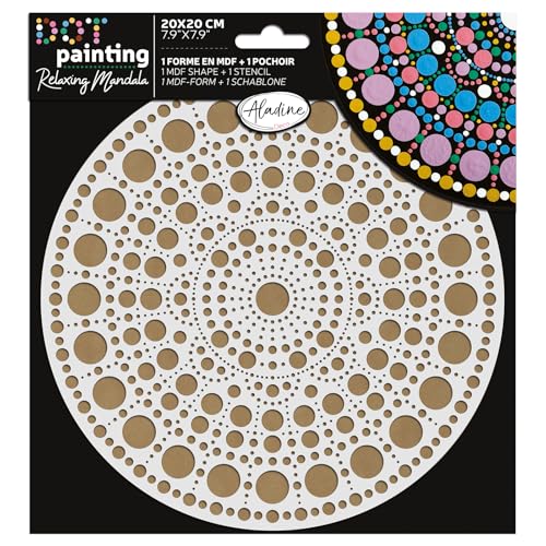 Aladine - Mandala-Set 20 cm in Dot Painting – Mandala-Set mit Mandala-Schablone & Ständer aus Holz – 85501 von Aladine