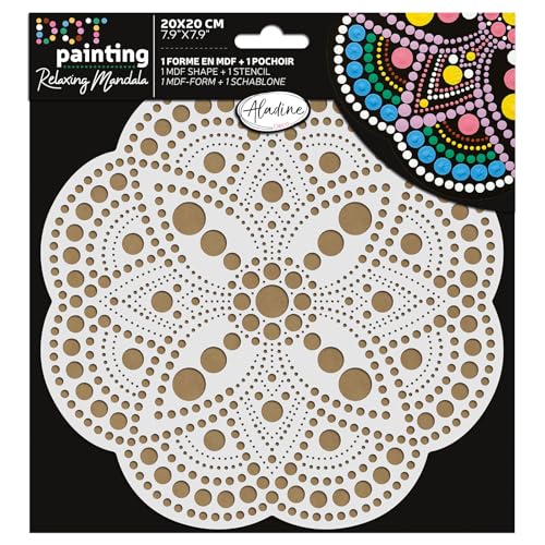 Aladine - Mandala-Set 20 cm in Dot Painting – Mandala-Set mit Mandala-Schablone & Ständer aus Holz – 85504 von Aladine