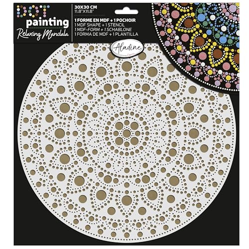 Aladine - Mandala-Set 30 cm in Dot Painting – Mandala-Set mit Mandala-Schablone & Ständer aus Holz – 85505 von Aladine