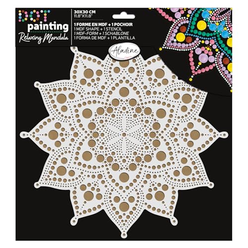 Aladine - Mandala-Set 30 cm in Dot Painting – Mandala-Set mit Mandala-Schablone & Ständer aus Holz – 85505 von Aladine