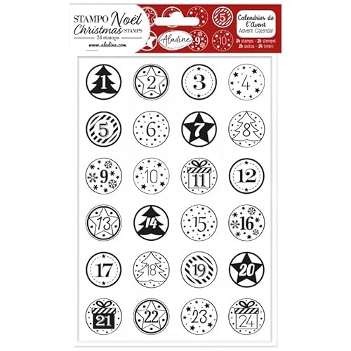 Aladine - Stempel Adventskalender – 24 nummerierte Stempel mit Weihnachtsmotiven – Stempel aus Schaumstoff – Stampo Adventskalender – 03800 von Aladine