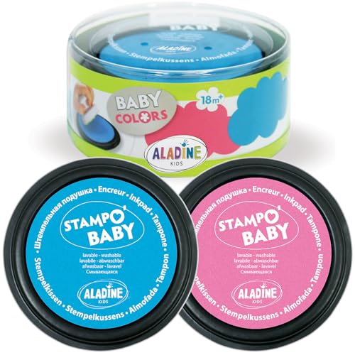 Aladine 3003851 Stampo Baby, 2 Stempelkissen, türkis/rosa, für Kinder ab 18+ Monaten, Large von Aladine