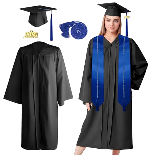 Alaiyaky Graduation Robe und Bachelor Hut, Abschluss Talar 2024 Abschluss Robe mit Doktorhut Quaste Stola Ehrenseil, Graduation Gown Prüfung Bestanden Outfits für Abitur Bachelor Master (2024, H57) von Alaiyaky