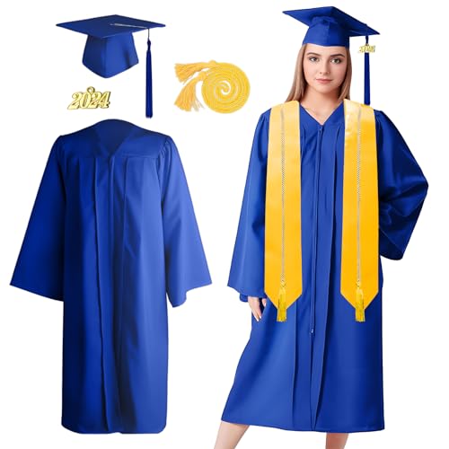 Alaiyaky Graduation Robe und Bachelor Hut, Abschluss Talar 2024 Abschluss Robe mit Doktorhut Quaste Stola Ehrenseil, Graduation Gown Prüfung Bestanden Outfits für Abitur Bachelor Master (2024-B, H57) von Alaiyaky