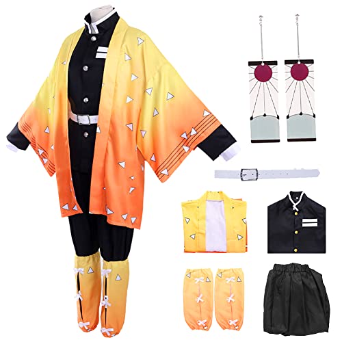 Alaiyaky Agatsuma Zenitsu Cosplay Kimono Outfits, 8pcs Demon Slayer Zenitsu Cosplay Anime Kleidung für Kinder Halloween Kostüm Umhang für Frauen (X-Large, Cosplay3) von Alaiyaky