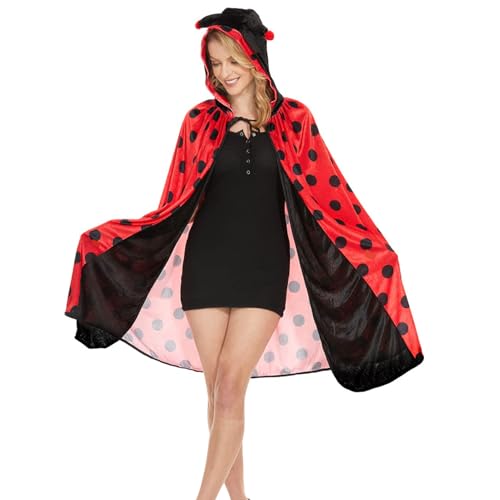 Alaiyaky Marienkäfer Kostüm Damen, Marienkäfer Cape mit Fühler Karneval Kostüm Damen Marienkäfer Outfit, Rot Umhang mit Kapuze, Marienkäfer Kostüm Erwachsene für Karneval Faschings (Cosplay 1, L) von Alaiyaky