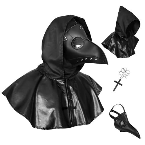 Alaiyaky Pestdoktor-Masken, Premium-Lederkappe mit Schnabelmaske und Halskette, Pestdoktor-Kostüm für Halloween-Partys und Süßes oder Saures von Alaiyaky