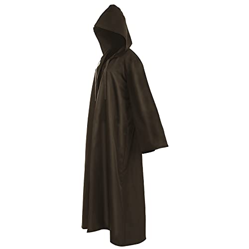 Alaiyaky Schwarzer Umhang mit Kapuze für Erwachsene, Jedi Robe Mittelalter Umhang Cape Satin Mantel Vampir Umhang, Karneval Ostern Partys Halloween Kostüm Unisex (2XL, Braun) von Alaiyaky