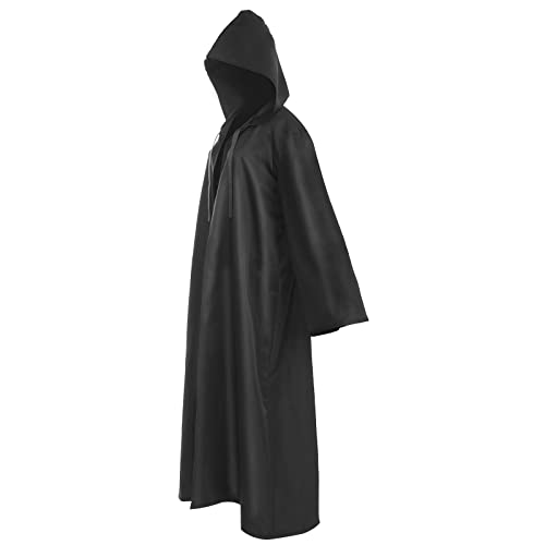 Alaiyaky Schwarzer Umhang mit Kapuze für Erwachsene, Jedi Robe Mittelalter Umhang Cape Satin Mantel Vampir Umhang, Karneval Ostern Partys Halloween Kostüm Unisex (L, Schwarz) von Alaiyaky