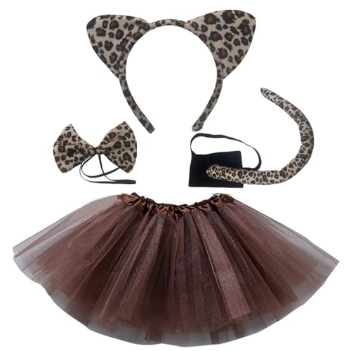 Alaiyaky Tierkostüm Kinder, Maus Kostüm Leoparden Kostüm Elefanten Cosplay Giraffen Kostüm mit Stirnband Nase Fliege Handschuhe Schwanz Tutu, Tier Kostüm Zubehör für Karneval Halloween (Katze, F) von Alaiyaky