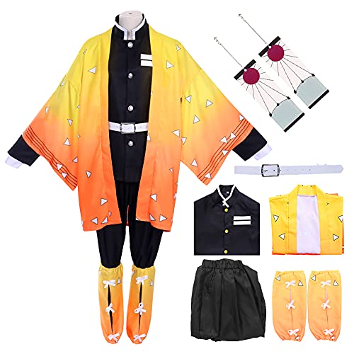 Alaiyaky Zenitsu Cosplay Kostüm Komplettset Zenitsu Kimono Halloween Cosplay Anime Outfit Erwachsene Mantel Kostüm (130cm, Cosplay 3) von Alaiyaky