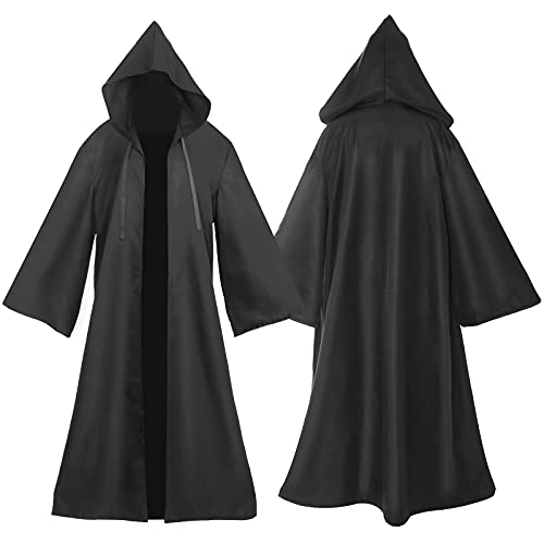 Umhang mit langer Kapuze aus Satin, Umhang schwarz/braun Unisex für Erwachsene, Jedi Robe mittelalterlicher Umhang, Halloween-Kostüm, Fasching, Kap Maskerade(3XL, Schwarz) von Alaiyaky