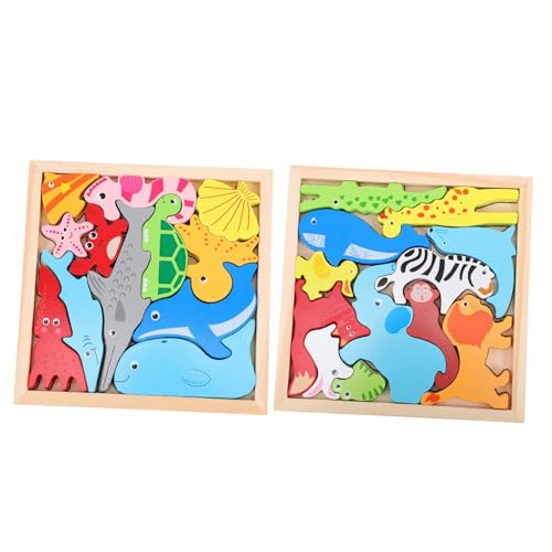 2 Sätze Tier Dreidimensionales Puzzle Puzzlebrett Kinderpuzzles Kinderspielzeug Tiere 3D Puzzles Lernspielzeug Für Kinder Holzpuzzle Stereo Puzzlespielzeug Frühes Lernspielzeug Alasum von Alasum