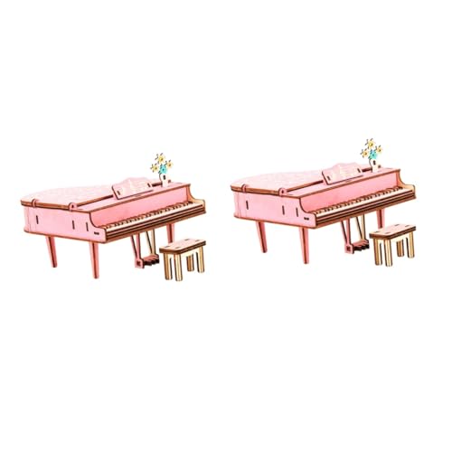 2St Kinder DIY Modell bastel Set für Kinder zabawki stymulujące rozwój Bastelset für Kinder Kinderzimmer Dekoration Klavier Modell dekor Kinderspielzeug Desktop-Dekor Hölzern Rosa Alasum von Alasum