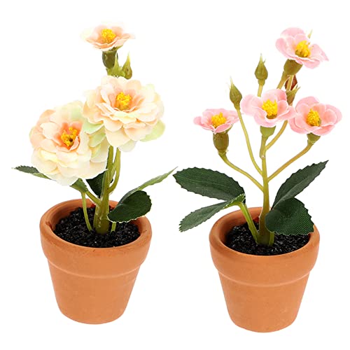 2St Simulierte Topfpflanzen Mini-Puppenhausblumen Mini-künstliche Blumen Mini-Töpfe Mikrolandschaftspflanzen kunstpflanze kunstplflanze Miniatur-Bonsai Miniaturpflanze Stoffblumen Alasum von Alasum