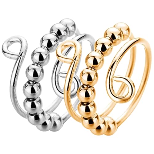 2St Stressabbauring Zappelringe für Frauen mit Angstzuständen Zappeln für Frauen stachelig einstellbar stressrings stressringe exquisiter Fingerring kompakter Spannungsring Metall Alasum von Alasum