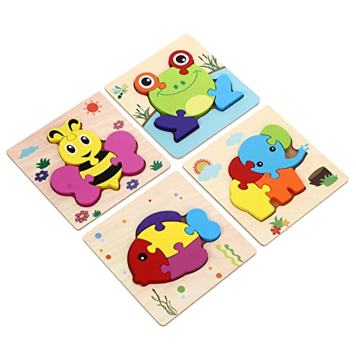 4 Stück Puzzle-Puzzle Bausteine ​​für Kleinkinder Lernspielzeug für Kinder 3D-Rätsel Pädagogisches Spielzeug kinderzimmerdeko Cartoon-Puzzle-Spielzeug Holzpuzzle für Kinder hölzern Alasum von Alasum