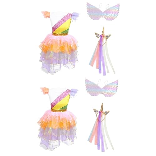 6 STK Einhorn-Prinzessin-Kleid-Performance-Kostüm Performance-Kleid mit Puffrock Performance-Kleid für Kinder Halloween Costume Halloween Kleidung Puffrock-Kostüm Einhorn Kostüm Alasum von Alasum