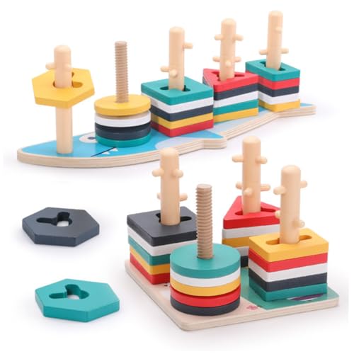 Alasum 1 Satz Bauernhof Tier-Set-säule Spielzeug Kognitive Spielsachen Frühpädagogisches Angebot Holzbaustein Colorful Hölzern von Alasum