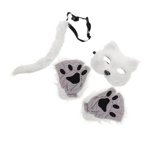 Alasum 1 Satz Halloween-maske Tiermasken Katzenhandschuhe Pelzige Pfoten Pfotenhandschuhe Cosplay-maske Pelziges Zeug Tierische Maske Pelzige Tiermaske Flauschige Maske Kunstpelz Weiß von Alasum