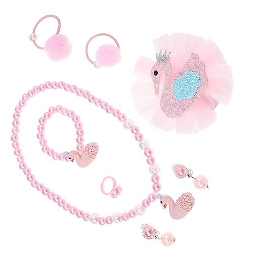 Alasum 1 Satz Halskette-Set Haarschmuck für Mädchen Rollenspiel Kinderzubehör kinderringe schellenkranz Kinder kleines mädchen schmuck Haarspange Halskette Schmuck Harz Rosa von Alasum