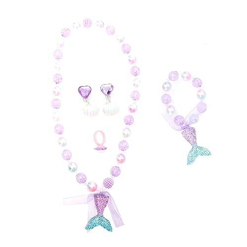 Alasum 1 Satz Halskette für kindergeschenke Meerjungfrau Halskette Meerjungfrau Ohrringe Schmuck Perlenkette Meerjungfrau Armband Halsanhänger Plastik von Alasum